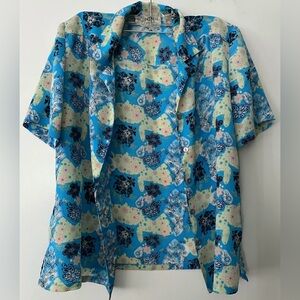 Vintage Donn Kenny Petite Blue Floral Shirt size Medium